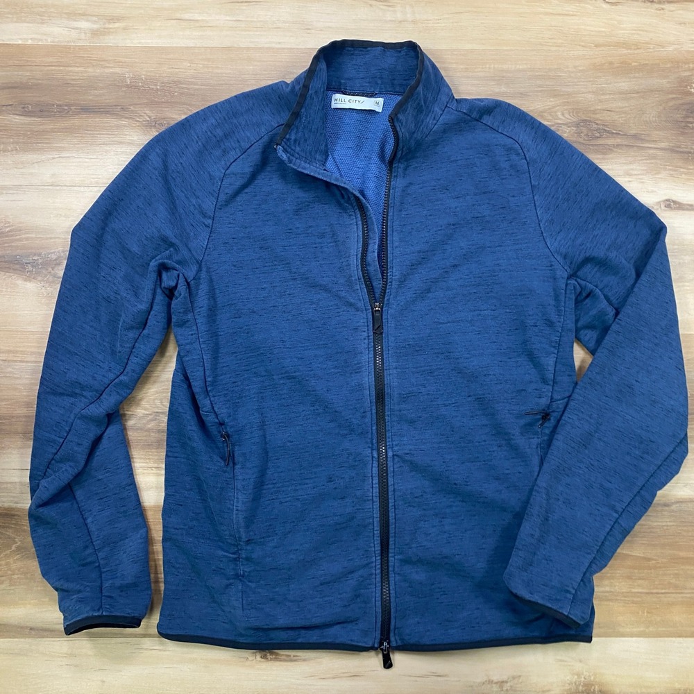 Hill City Full Zip Jacket Size M Blue Activewear Cotton Blend Mock Neck Layer
